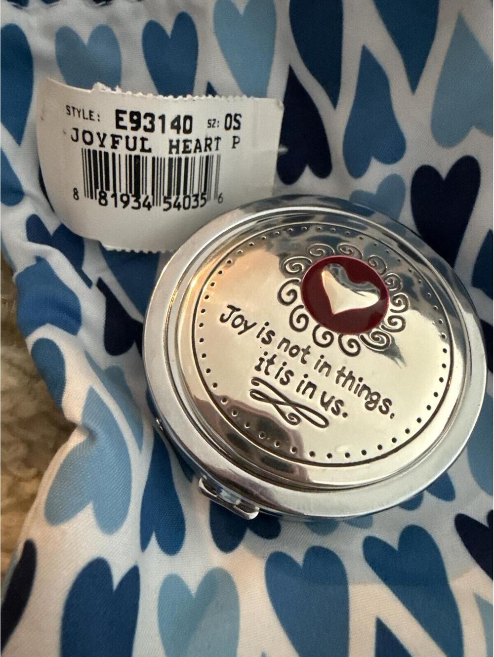 NWT Brighton Joyful Heart Compact Pill Box Mirror Silver Blue